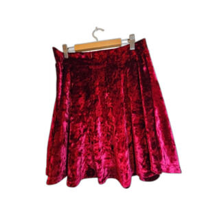 DGMYG Crushed Velvet Skater Skirt Holiday Edgy Ruby Color Size:  Large